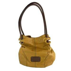 VTG Y2K RELIC Vegan Leather Shoulder Bag Hobo Multi Section Mustard Yellow
